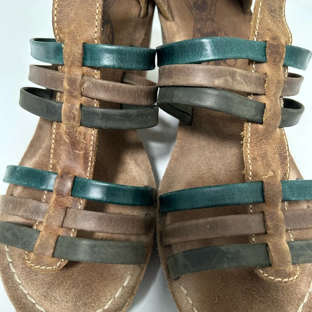 Fly Girl Wedge Sandals Brown Blue Size 8 - 8.5 US 39 EU